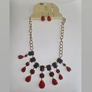 Gold and multicolored stone necklace w/ Earrings